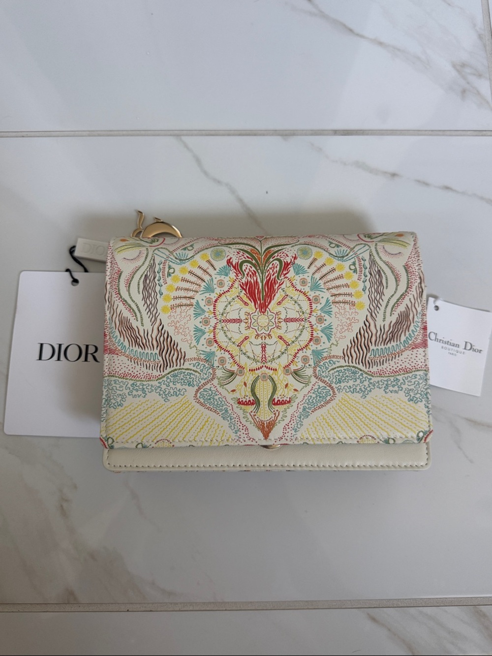 NWT Dior Cream Multicolor Ornate Print Bag
